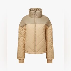 WeWoreWhat Color Blocked Quilted Puffer Jacket in Muted Sage/Beige. Size M. NWT!